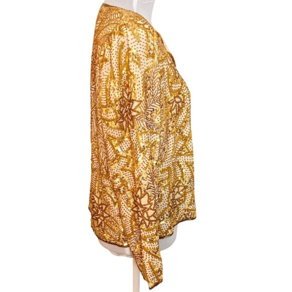 Creative Creations Gold Evening Jacket Womens M Sequin Beaded Embellished VTG - Picture 3 of 14